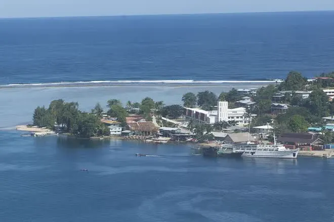 Aerial view of the town of Gizo on the coast, Solomon Islands